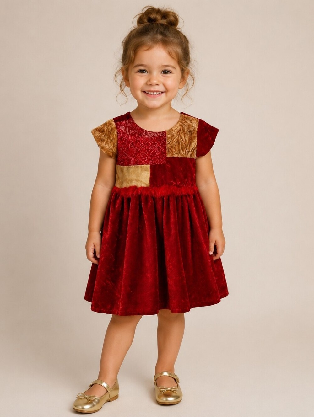 Little MASS Red Velvet Brocade Holiday Formal Party Portrait Dress